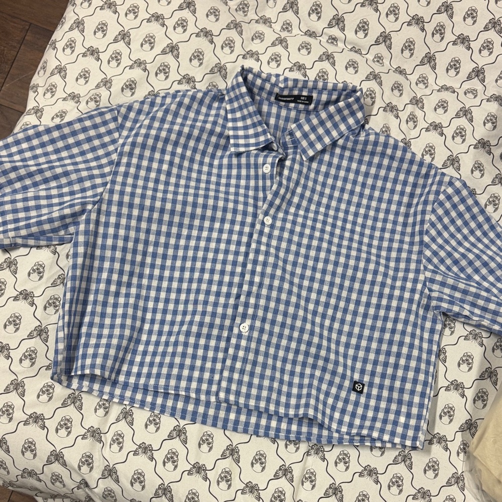 Stylish Blue and White Checkered Women's Button Down Shirt